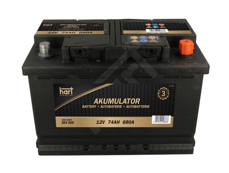 Akumulator HART 12V 74Ah 680A, 564 505